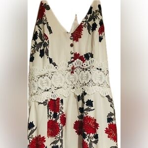 Floral womens Dress - Red and White floral maxi